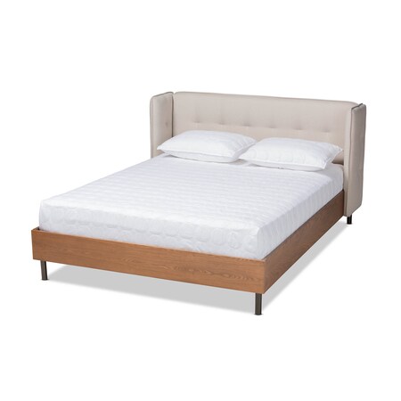 Baxton Studio Catarina Beige Upholstered Walnut Finished Queen Size Platform Bed 159-9575